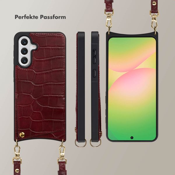 Selencia Nova Croco HandyHülle mit Kordel und Kartenhalter Samsung Galaxy A56 - Burgundy