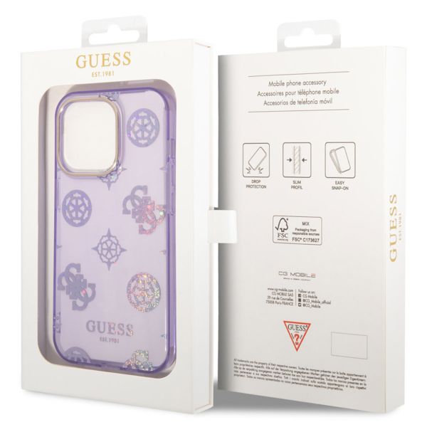 Guess Peony Glitter Back Cover für das Apple iPhone 14 Pro - Violett