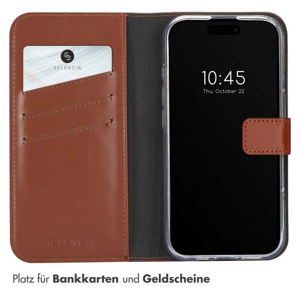 Selencia Echtleder Klapphülle für das Apple iPhone 16 - Hellbraun