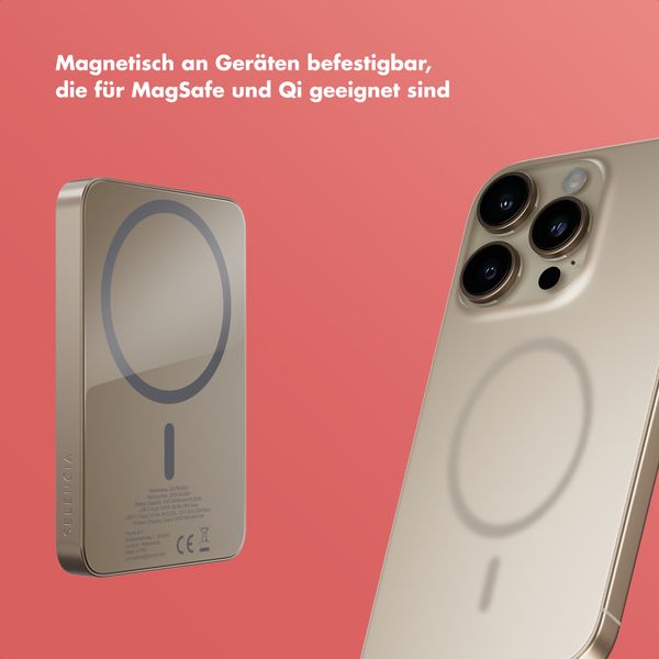 Selencia Vivid Powerbank 5.000 mAh - MagSafe und Qi - Desert Gold / Rosy Marble