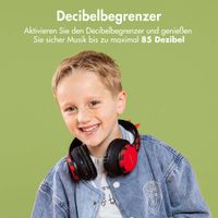 imoshion Kids Dino Bluetooth-Kopfhörer - Kinderkopfhörer mit Dezibelbegrenzer - Drahtloser Kopfhörer + AUX-Kabel - Black / Red