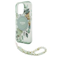 Guess MagSafe IML Flowers Case mit Beads Strap Apple iPhone 16 Pro - Green