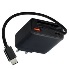imoshion GaN-Ladegerät mit ausziehbarem USB-C-Kabel 65W - USB-A + USB-C - Schwarz