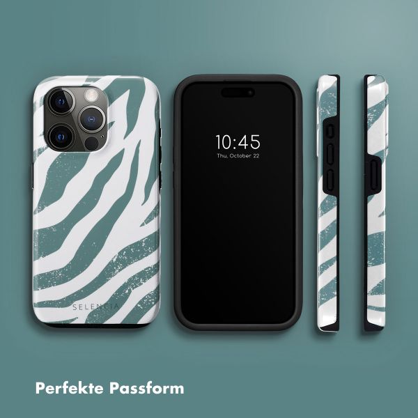 Selencia Vivid Tough Back Cover für das iPhone 15 Pro - Colorful Zebra Pine Blue