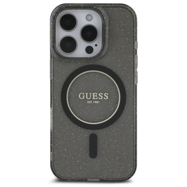 Guess MagSafe IML Glitter Case mit Beads Strap Apple iPhone 16 Pro - Schwarz