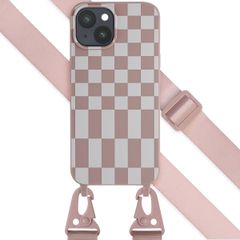 Selencia Silikonhülle design mit abnehmbarem Band für das iPhone 15 Plus - Irregular Check Sand Pink