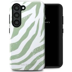 Selencia Vivid Tough Back Cover für das Samsung Galaxy S23 - Colorful Zebra Sage Green