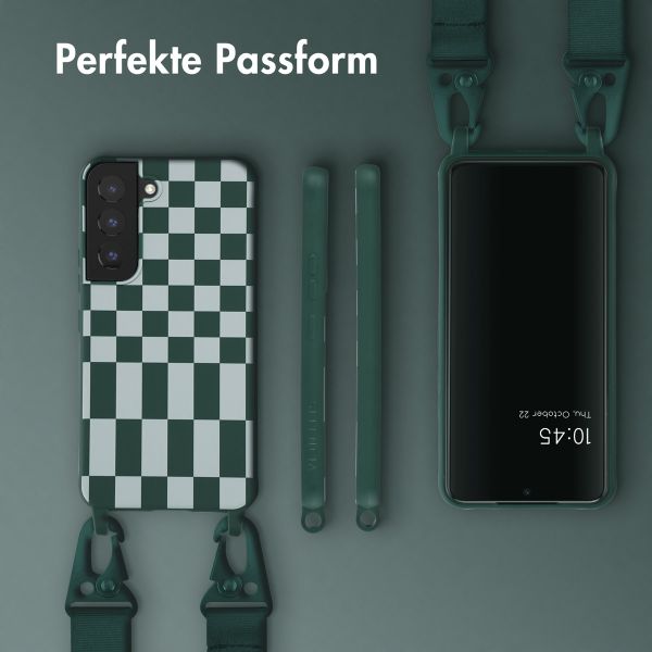 Selencia Silikonhülle design mit abnehmbarem Band für das Samsung Galaxy S22 - Irregular Check Green