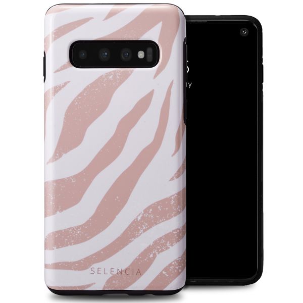 Selencia Vivid Tough Back Cover für das Samsung Galaxy S10 - Colorful Zebra Old Pink