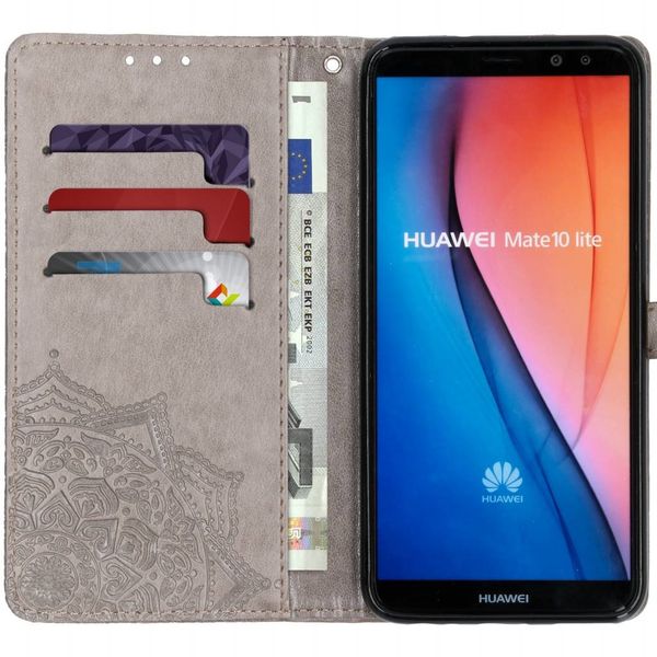 Mandala Klapphülle Grau für das Huawei Mate 10 Lite