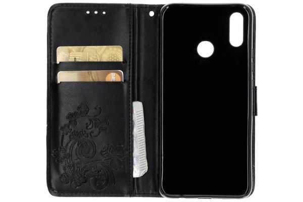Kleeblumen Klapphülle Schwarz für Huawei P Smart Plus