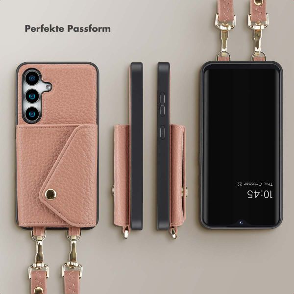 Selencia Sera HandyHülle mit Kordel und Umschlag-Kartenhalter Samsung Galaxy S24 / S25 - Old Pink