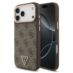Guess Classic Triangle Logo Leather Back Cover mit MagSafe Apple iPhone 17 Pro Max - Braun