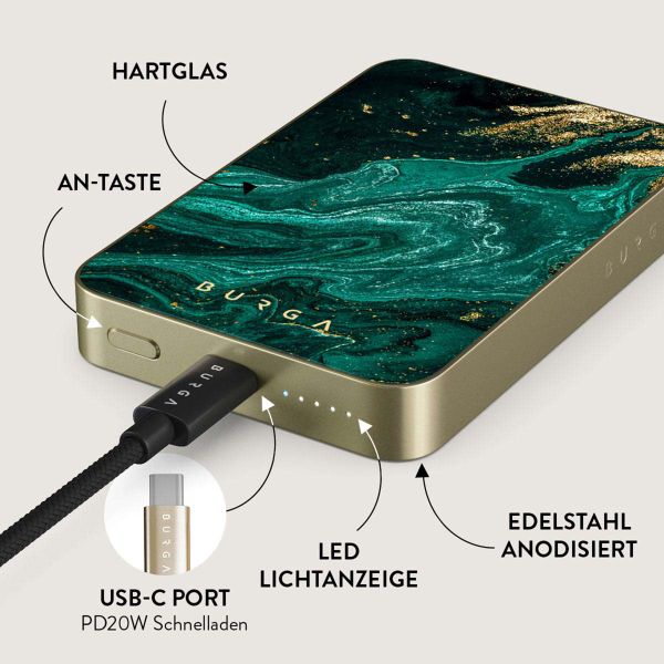 Burga Magnetische Powerbank 5.000 mAh - Geeignet für MagSafe | Emerald Pool - Gold