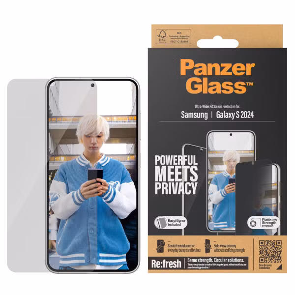 PanzerGlass Ultra Wide Fit Antibakterieller Screen Protector mit Sichtschutz inkl. Applikator Samsung Galaxy S24