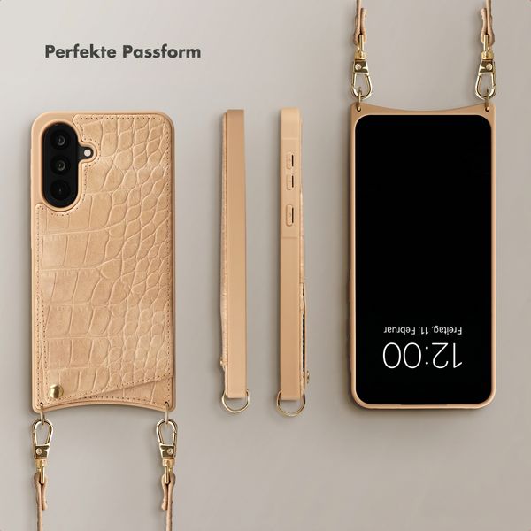 Selencia Nova Croco HandyHülle mit Kordel und Kartenhalter Samsung Galaxy A36 - Toasted Almond