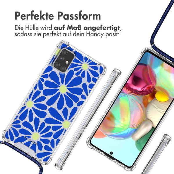 imoshion Design Hülle mit Band für das Samsung Galaxy A71 - Cobalt Blue Flowers Connect