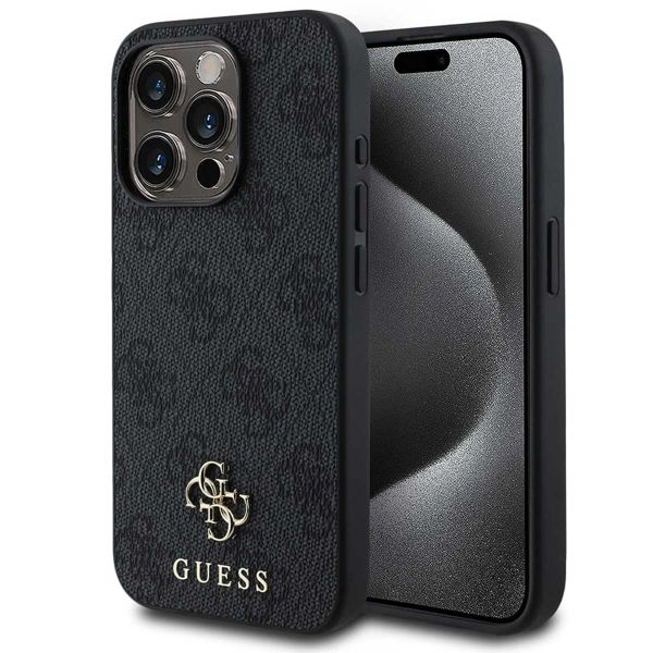 Guess 4G Metal Logo Back Cover MagSafe für das iPhone 15 Pro - Schwarz