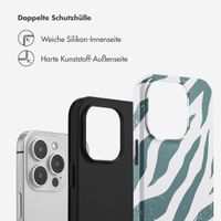 Selencia Vivid Tough Back Cover für das iPhone 14 Pro - Colorful Zebra Pine Blue