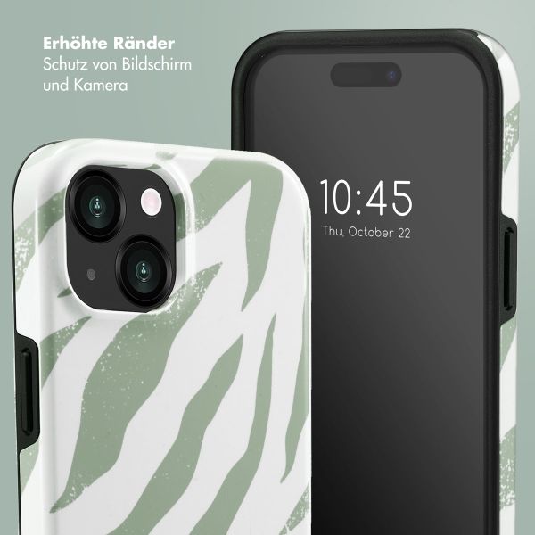 Selencia Vivid Tough Back Cover für das iPhone 15  - Colorful Zebra Sage Green