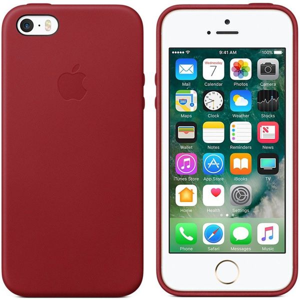Apple Schwarzes Leder-Case Apple iPhone SE (2016) / 5 / 5s - Red