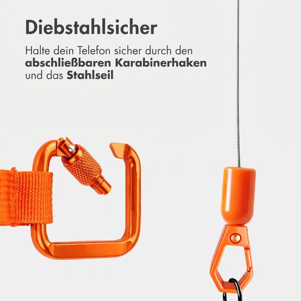 imoshion Ausziehbares Kabel mit Karabinerhaken und Telefon-Pad - Anti-Diebstahl-Telefonband - Orange