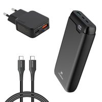 imoshion Powerbank 27.000 mAh + Accezz Ultra Slim GaN Ladegerät + Accezz USB-C- auf USB-C-Kabel - 1 Meter - Schwarz
