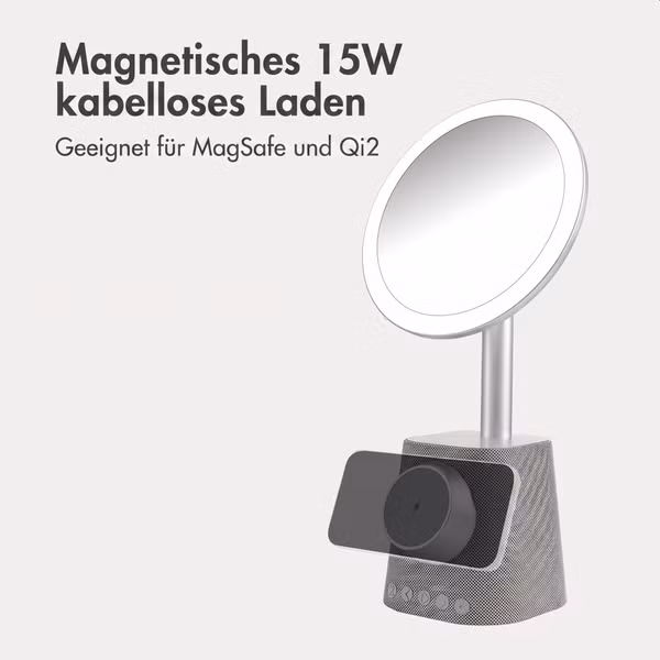imoshion Make-up-Spiegel mit Bluetooth-Lautsprecher und kabellosem Ladegerät - Silber