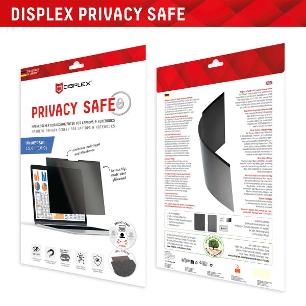 Displex Privacy Safe magnetische Bildschirmschutz für universelle Laptops mit 15,6 Zoll (16:9) Bildschirm