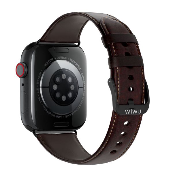 WiWu Vintage Lederarmband für das  Apple Watch Series 1 t/m 11 / SE / Ultra (44/45/46/49 mm) - Dunkelbraun