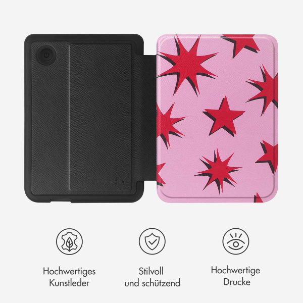Selencia Vivid Klapphülle Kobo Clara Colour / Clara BW - Stars Rubine Red Light Pink