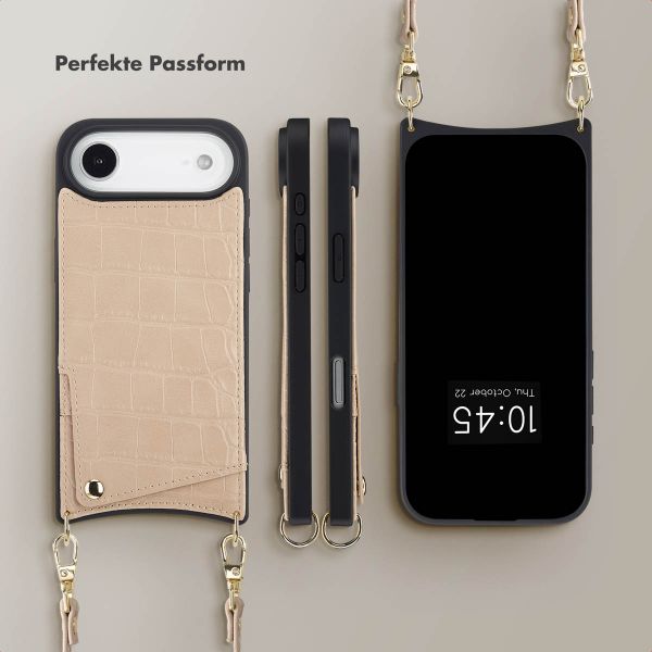 Selencia Nova Croco HandyHülle mit Kordel und Kartenhalter Apple iPhone Air - Beige