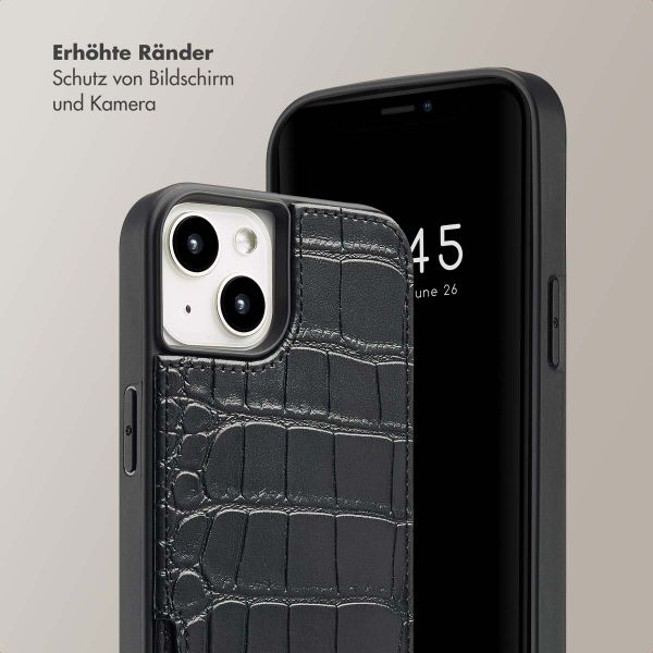 Selencia Nova Croco Back Cover mit Band und Kartenfach für das iPhone 13 - Black