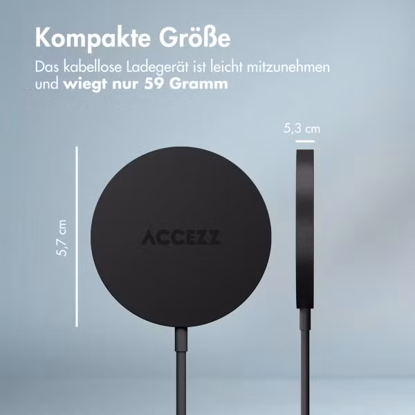 Accezz Wireless Charger USB-C - Drahtloses MagSafe- und Qi2-Ladegerät - 1 Meter - Schwarz