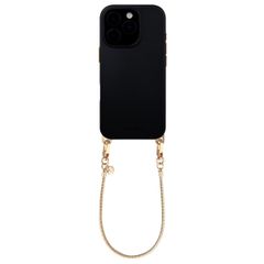 Selencia Rivièra MagSafe Backcover mit abnehmbaren Haken für das Apple iPhone 16 Pro Max - Velvet Black + Sleek Chain Handykette - Gold