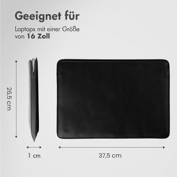 Accezz Leder Laptop Hülle 16 Zoll - Laptop Sleeve - Schwarz