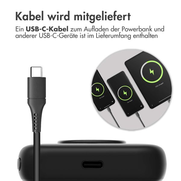 Accezz MagSafe Powerbank für das iPhone 15 Plus - 5000 mAh - Kabellose Powerbank mit Ringhalterung - Schwarz