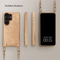 Selencia Nova Croco HandyHülle mit Kordel und Kartenhalter Samsung Galaxy S26 Ultra - Toasted Almond