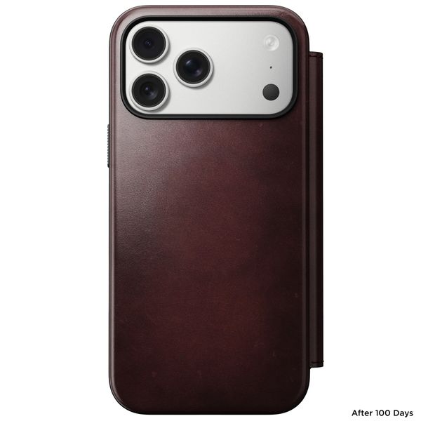 Nomad Modern Horween Leather Folio Bookcase mit MagSafe Apple iPhone 17 Pro Max - Burgundy