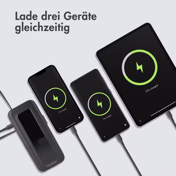 imoshion Powerbank mit ausziehbarem Kabel 10.000 mAh - Power Delivery - USB-C + Lightning - Schwarz