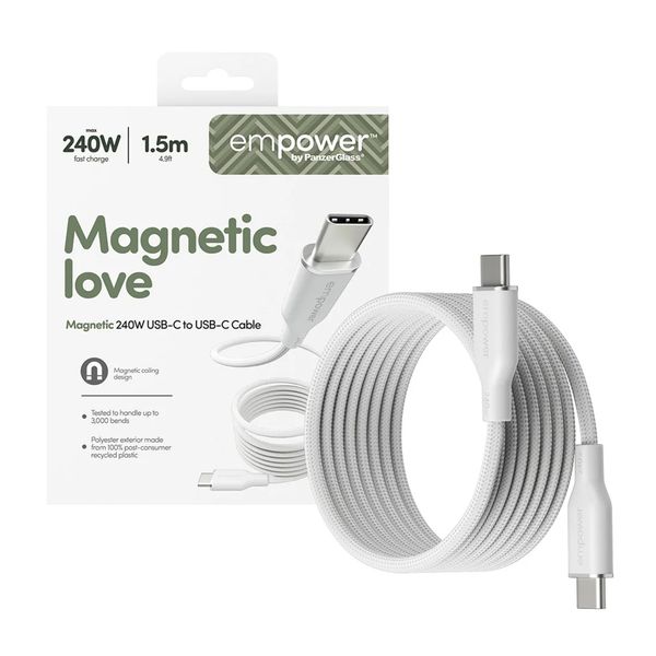 Empower by PanzerGlass Magnetic Snake USB-C-zu-USB-C Kabel - 240W - 1.5 Meter - Silver White