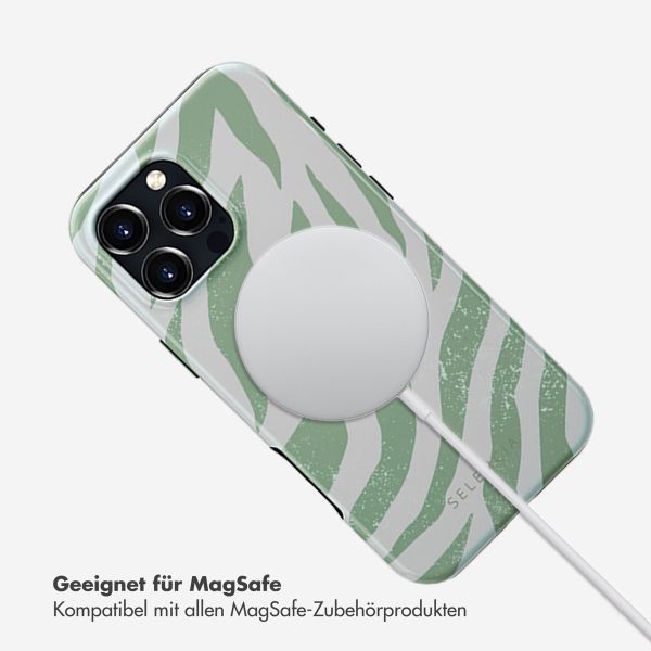 Selencia Vivid Tough Back Cover MagSafe für das Apple iPhone 16 Pro Max - Colorful Zebra Sage Green