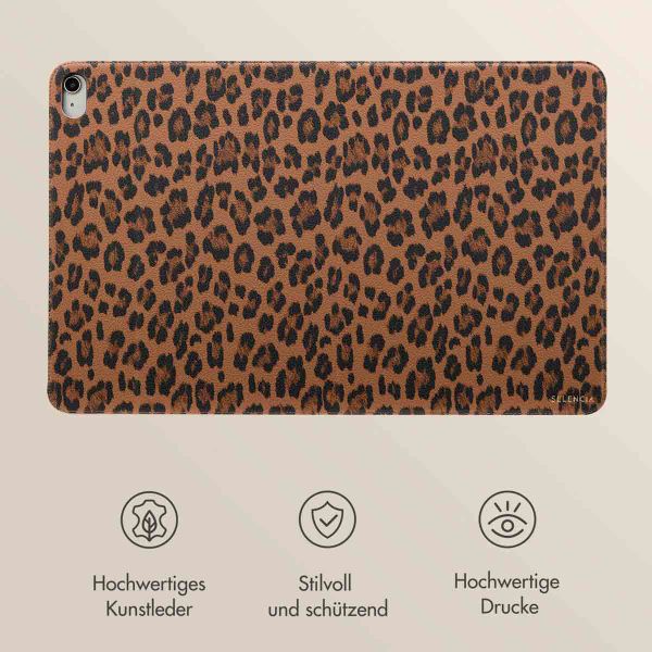 Selencia Sabi Klapphülle mit Leopardenmuster Apple iPad 11 (2025) 11 Zoll A16 / iPad 10 (2022) 10.9 Zoll - Mocha Brown