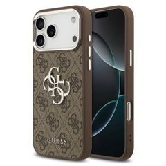 Guess 4G Metal Logo Back Cover Apple iPhone 17 Pro - Silver Edge - Brown
