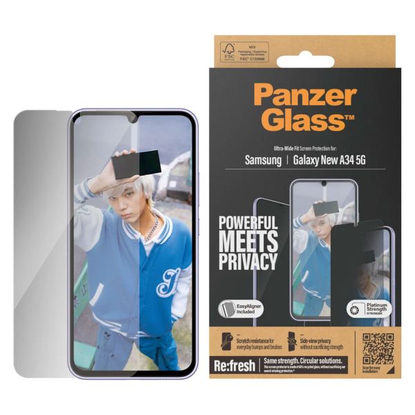 PanzerGlass Ultra Wide Fit Antibakterieller Screen Protector mit Sichtschutz inkl. Applikator für das Samsung Galaxy A35