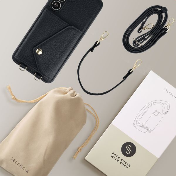 Selencia Sera HandyHülle mit Kordel und Umschlag-Kartenhalter Samsung Galaxy S25 FE - Schwarz