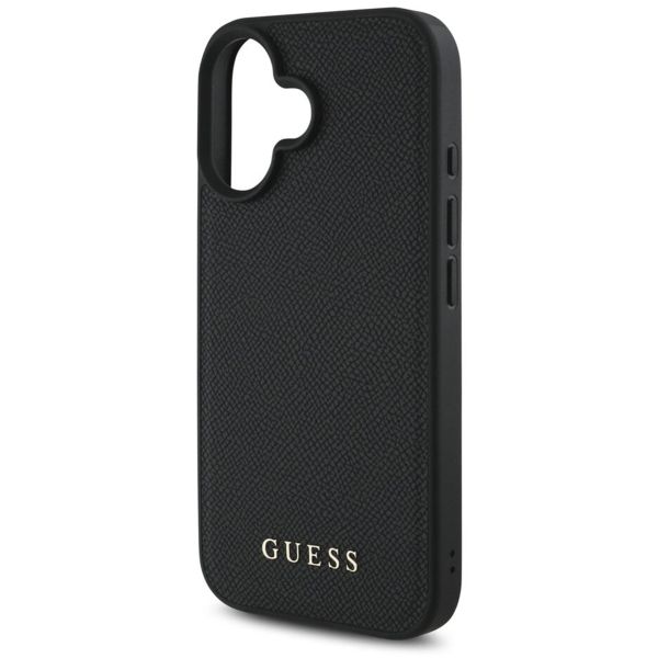 Guess Grained Back Cover MagSafe mit Flower Charm Strap Apple iPhone 16 - Schwarz