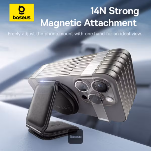 Baseus PrimeTrip Series C02 Mega Handyhalterung Auto - Magnetisch und MagSafe/Qi2 - Kabelloses Laden - Selbstklebend - Schwarz