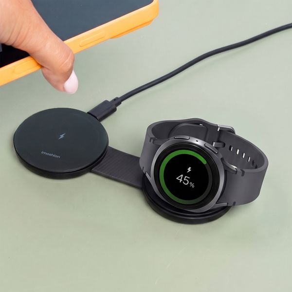 imoshion 2-in-1 kabelloses Reiseladegerät 25 W - Smartphone / Ohrhörer / Samsung Watch - Qi2.2 – Schwarz