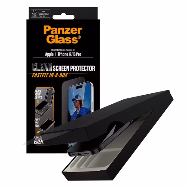 PanzerGlass Ultra Wide Fit FastFit in-a-box Screen Protector Apple iPhone 17 / 16 Pro